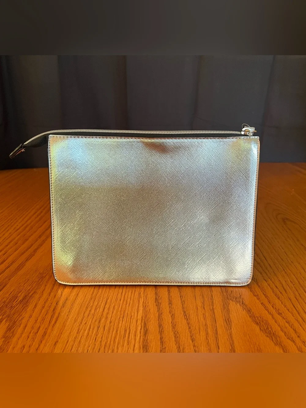 Victoria's Secret Iridescent Silver Cosmetic Pouch with Stud Accents